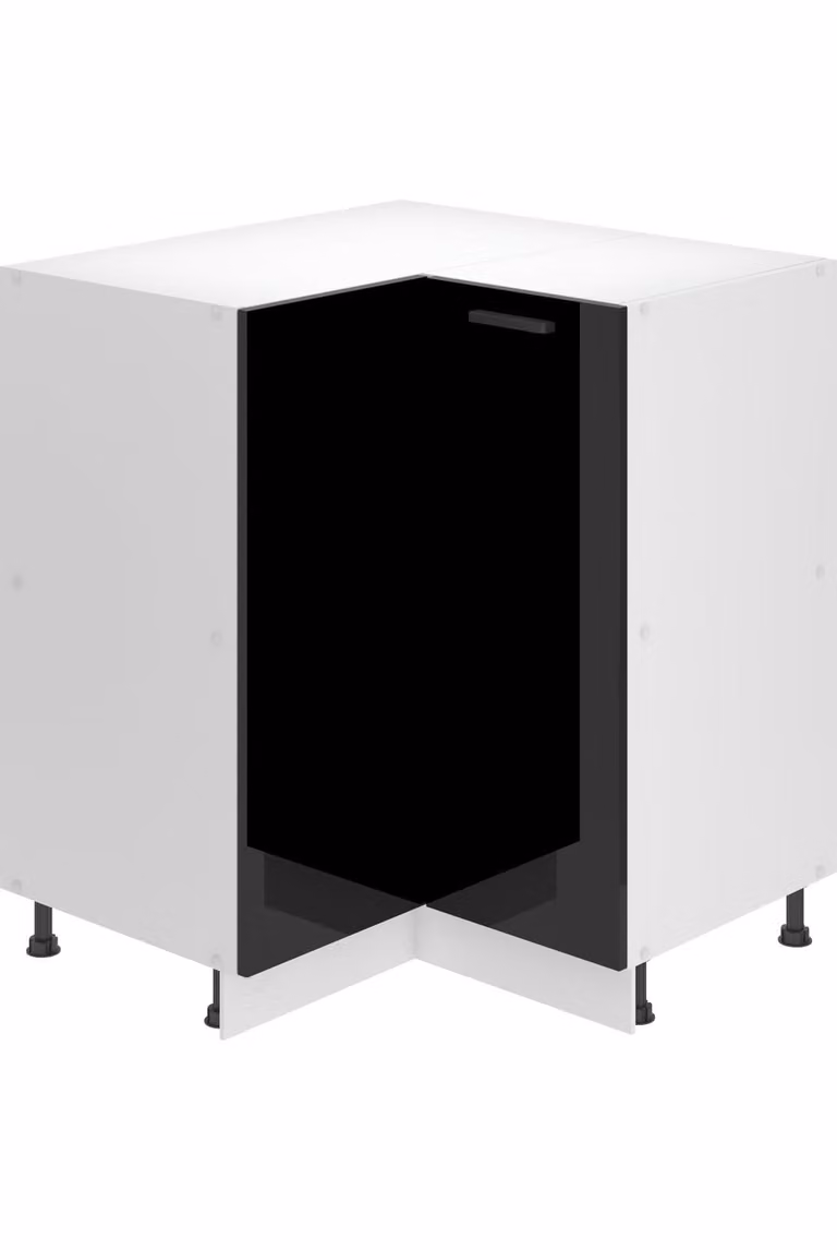 Base da cucina Belini, base da cucina larga 90 cm. Base per cucina SNP senza piano di lavoro. Mobile da cucina ad angolo con 1 anta, nero lucido