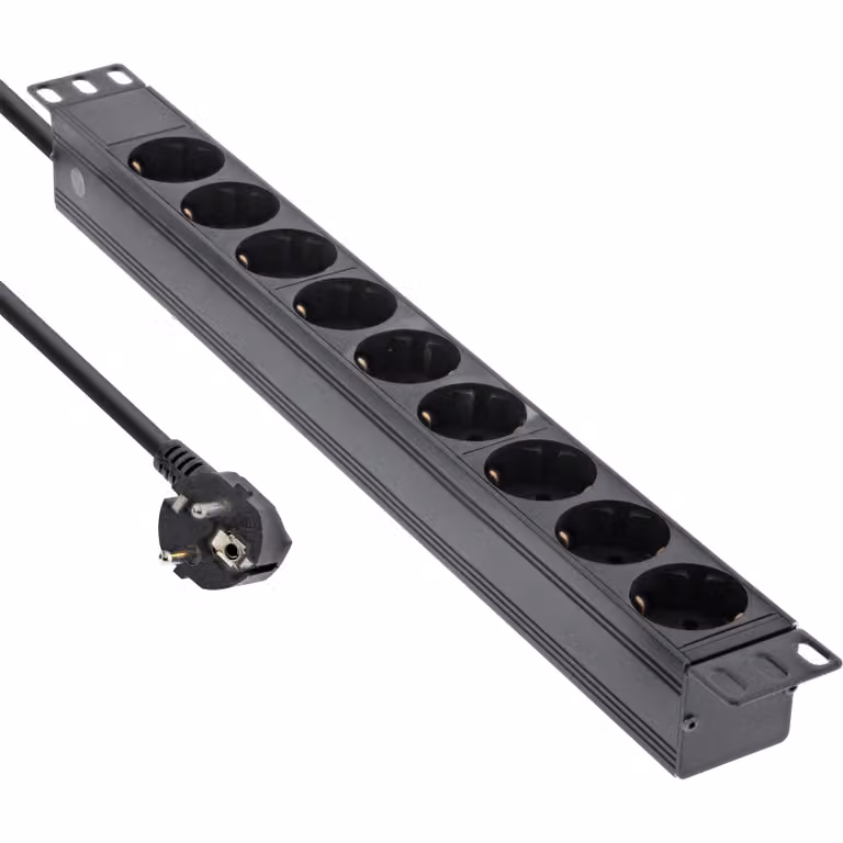InLine® 48,30cm (19") Steckdosenleiste, 9-fach Schutzkontakt, ohne Schalter, 2m, schwarz (16419I)