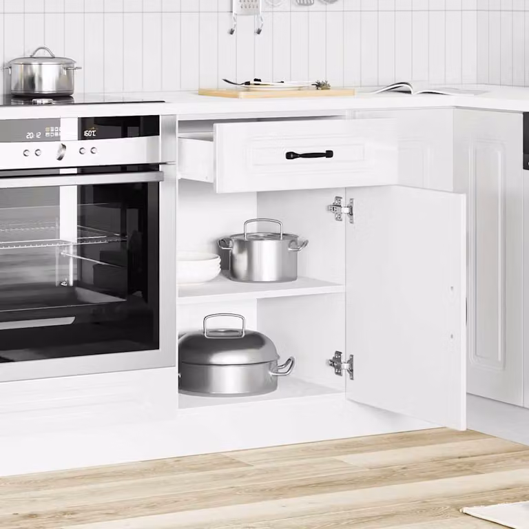 Base da cucina vidaXL Kalmar Bianco Lucido in legno MDF con ante a battente L/P/H: 46,0 x 50,0 x 81,5 cm