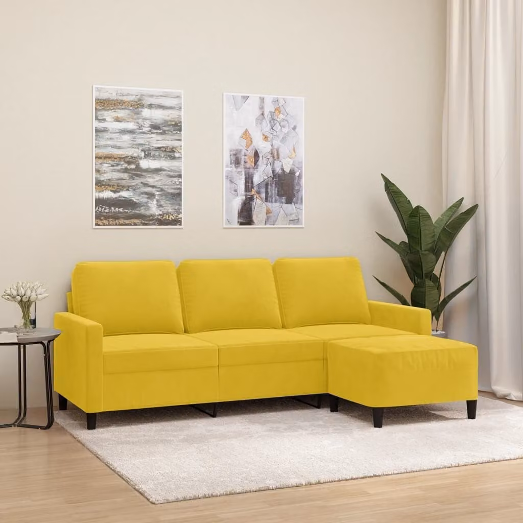 Maison Exclusive - Divano a tre posti con poggiapiedi, giallo, 180 cm, in velluto
