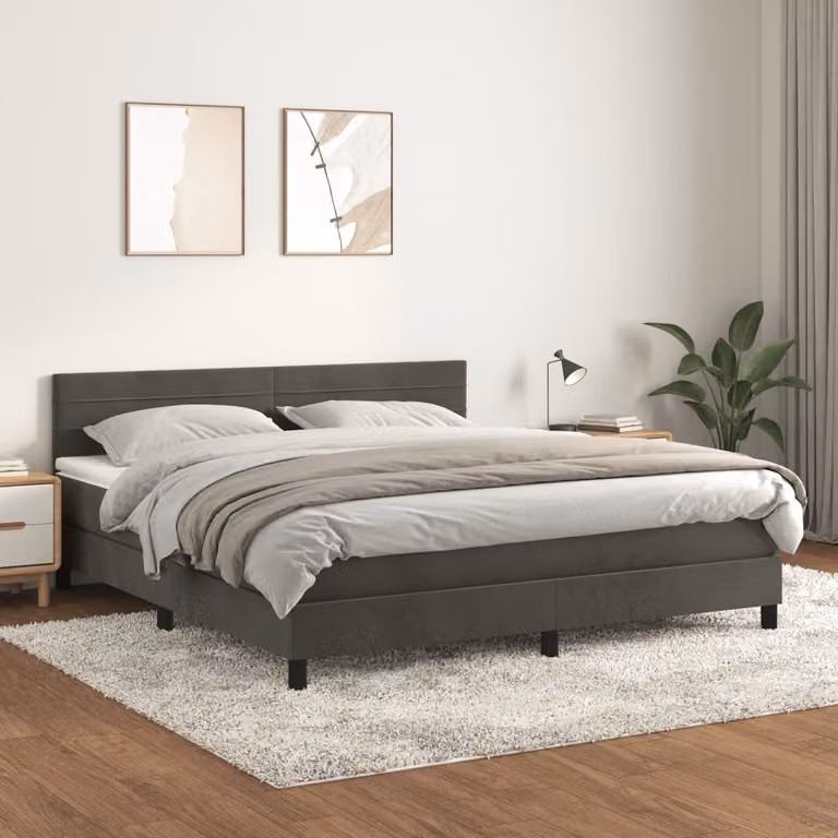The Living Store Letto a molle con materasso grigio scuro 180x200 cm in velluto