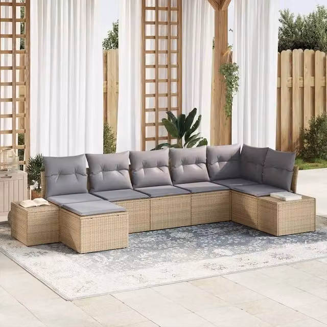 Set Divano da Giardino 7 pz Beige polyrattan 3355819