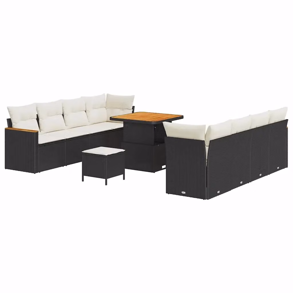 Set Divano da Giardino vidaXL 12 Pezzi in Polyrattan Nero con Cuscini e Tavolino da Esterno – 2