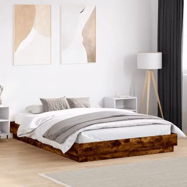 Giroletto VIDAXL con Luci LED e Porte USB, Rovere Fumo, L/P: 120 x 200 cm