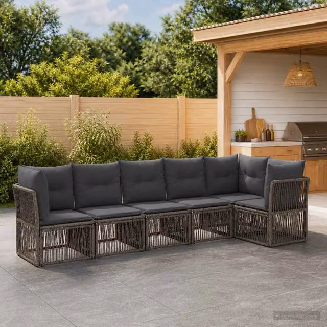 Set Divano da Giardino a L con Poltroncine vidaXL, 6 Pezzi, Grigio, Struttura in Metallo e Polyrattan con Cuscini Inclusi