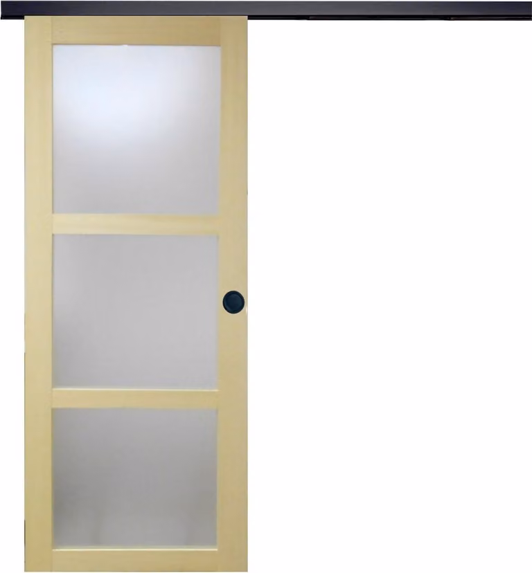 Porta scorrevole in legno Ayous con vetro H204 x L73 cm, binario in alluminio con bande nera, conchiglie nere per GD MENUISERIES