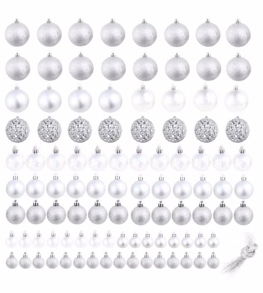 Set Palline di Natale 100 pz 3/4/6 cm Argento