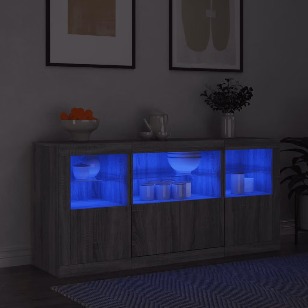 Credenza moderna vidaXL con luci LED Grigio Sonoma L: 142,5 cm, P: 37 cm, H: 67 cm