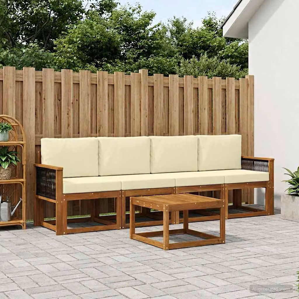 Set di divani da esterno vidaXL 4 pezzi in legno di acacia con cuscini, colori beige e marrone