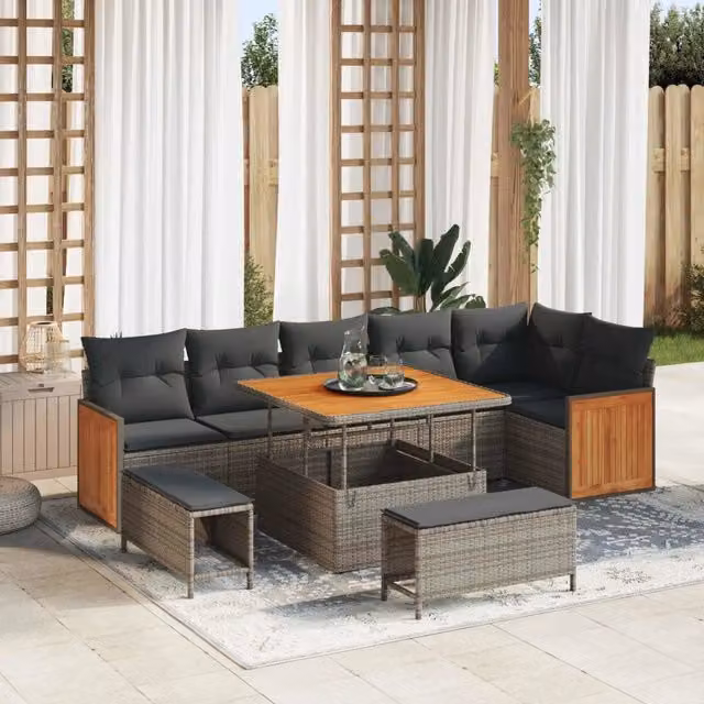 Set Divano da Giardino 9 pz 9-Numero di posti Grigio 3363188