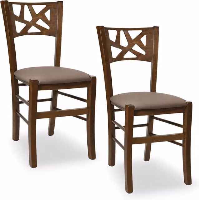 Set da 2 sedie da sala da pranzo Sissy in legno di faggio con seduta imbottita color tortora e finitura noce scuro – 1