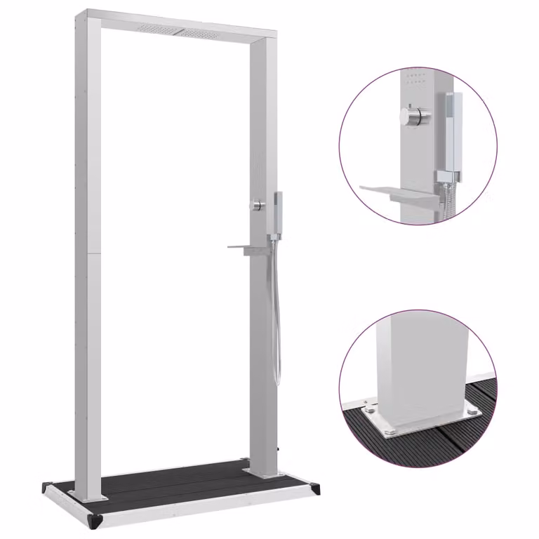 Doccia da giardino Maison Exclusive con piatto di base in acciaio inox WPC