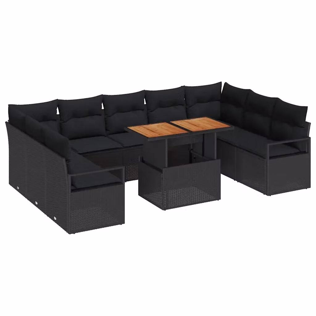 Set Divano da Giardino vidaXL a Forma a U in Rattan Nero con Cuscini e Tavolino da 10 Pezzi – 2
