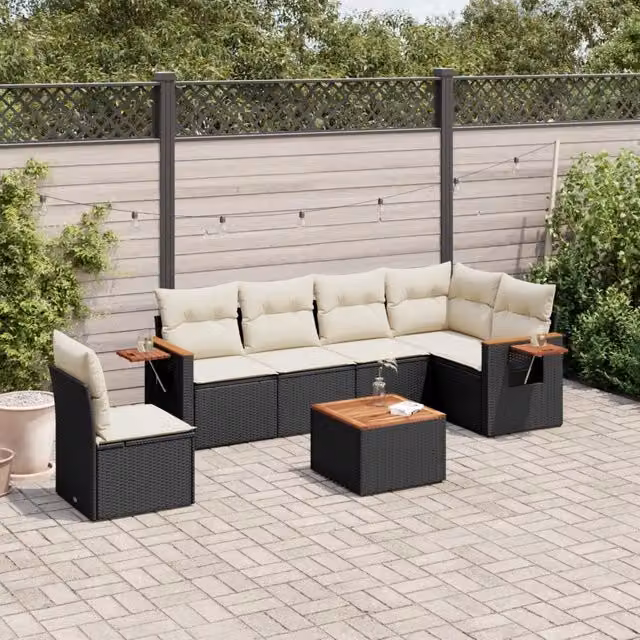 Set Divani da Giardino con Cuscini 7pz Nero Polyrattan 3259263