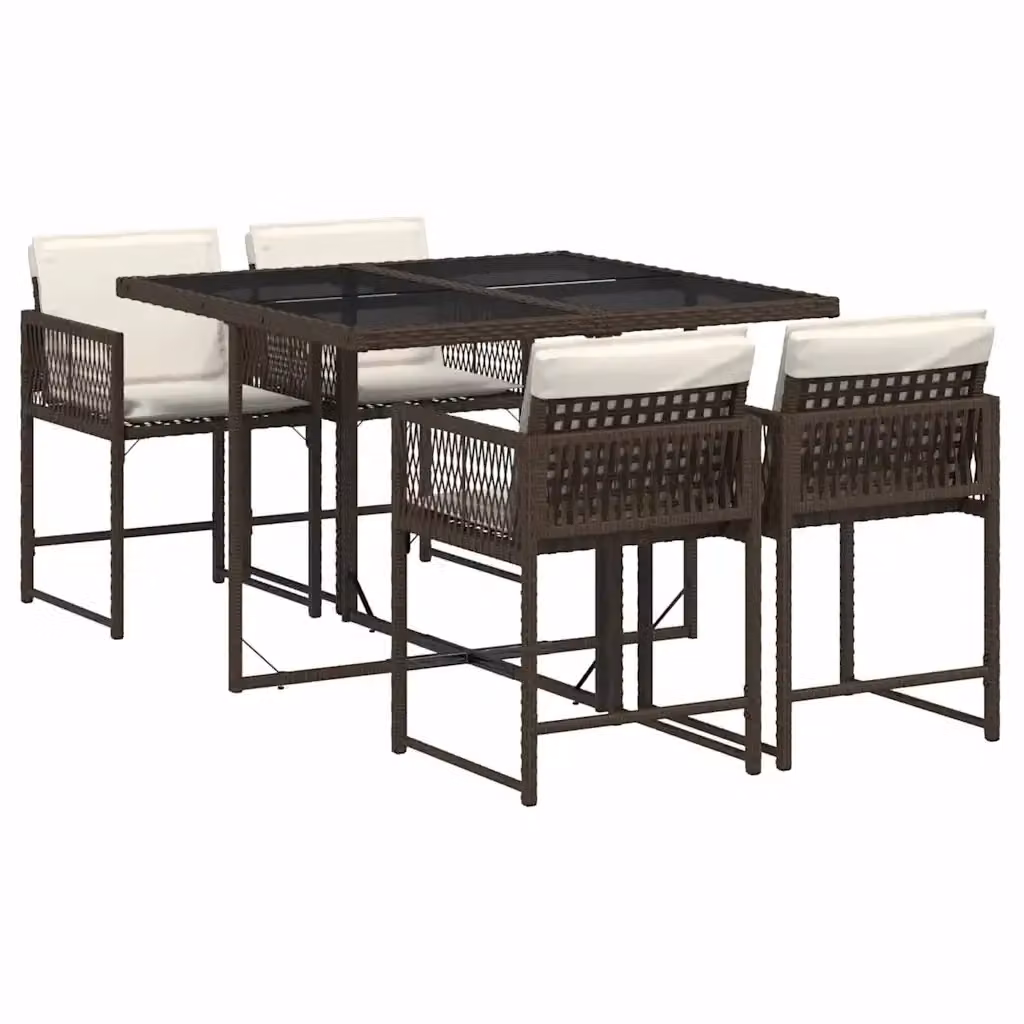 vidaXL Set da Pranzo da Giardino 5pz in Polyrattan con Piano in Vetro e Cuscini Marrone – 2