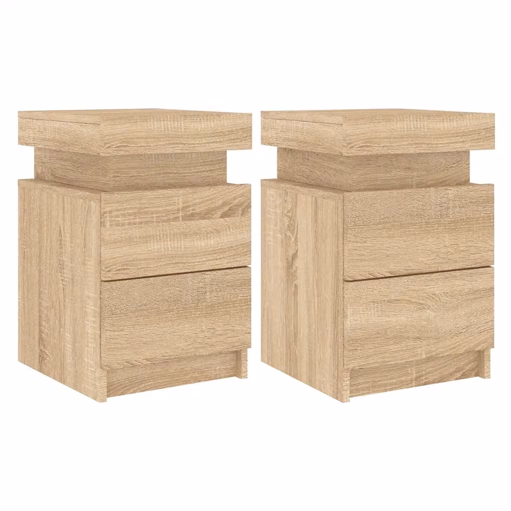 Set di 2 comodini sospesi vidaXL con luci LED integrate in legno color rovere, L: 35 cm, P: 39 cm, H: 55 cm – 2