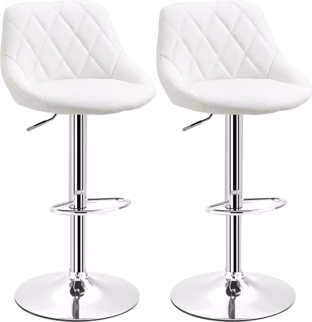Set di 2 sgabelli da cucina moderni HOMCOM con schienale e poggiapiedi in similpelle bianca e struttura in metallo, altezza regolabile