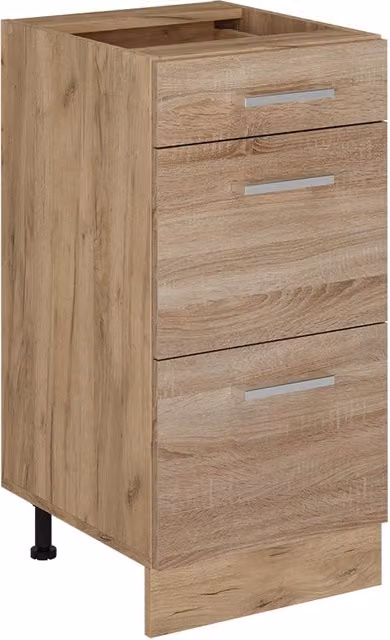 Mobiletto base per cucina Vicco R-Line Sonoma/Rovere dorato con cassetti, senza piano di lavoro, L: 40 cm, H: 81,6 cm, P: 46 cm