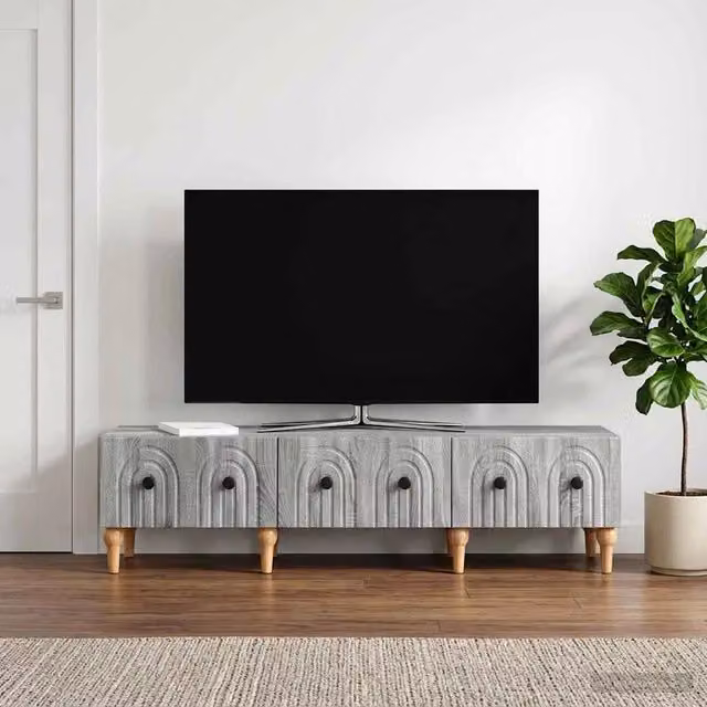 Mobile TV moderno vidaXL in legno MDF grigio L: 147 cm, P: 34,5 cm, H: 30 cm