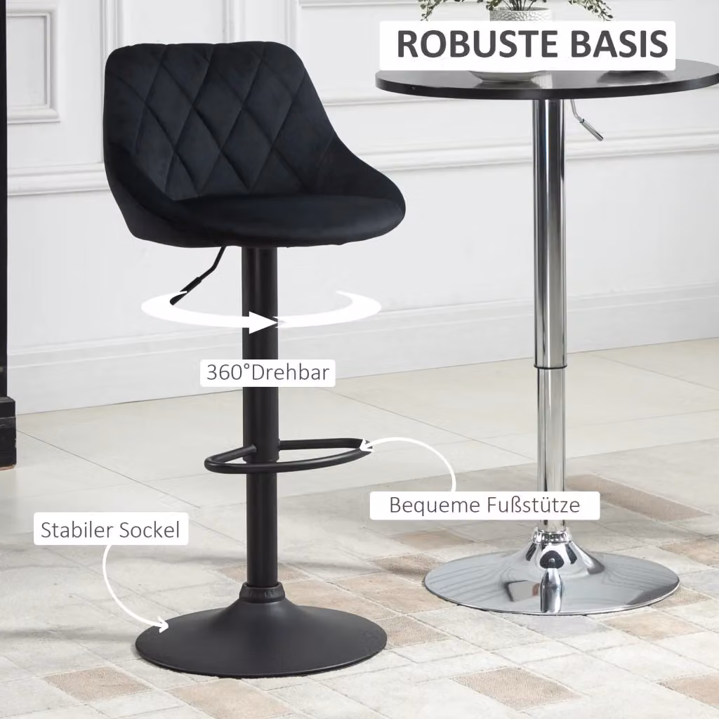 Set di 2 sgabelli da bar MIVRAY neri in poliestere, girevoli e regolabili in altezza con schienale e poggiapiedi, H 104 x L 46 x P 48 cm – 2