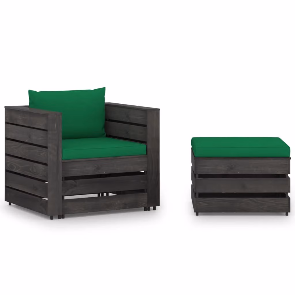 Maison Exclusive - Set da giardino a 2 pezzi con cuscini, grigio, in legno trattato