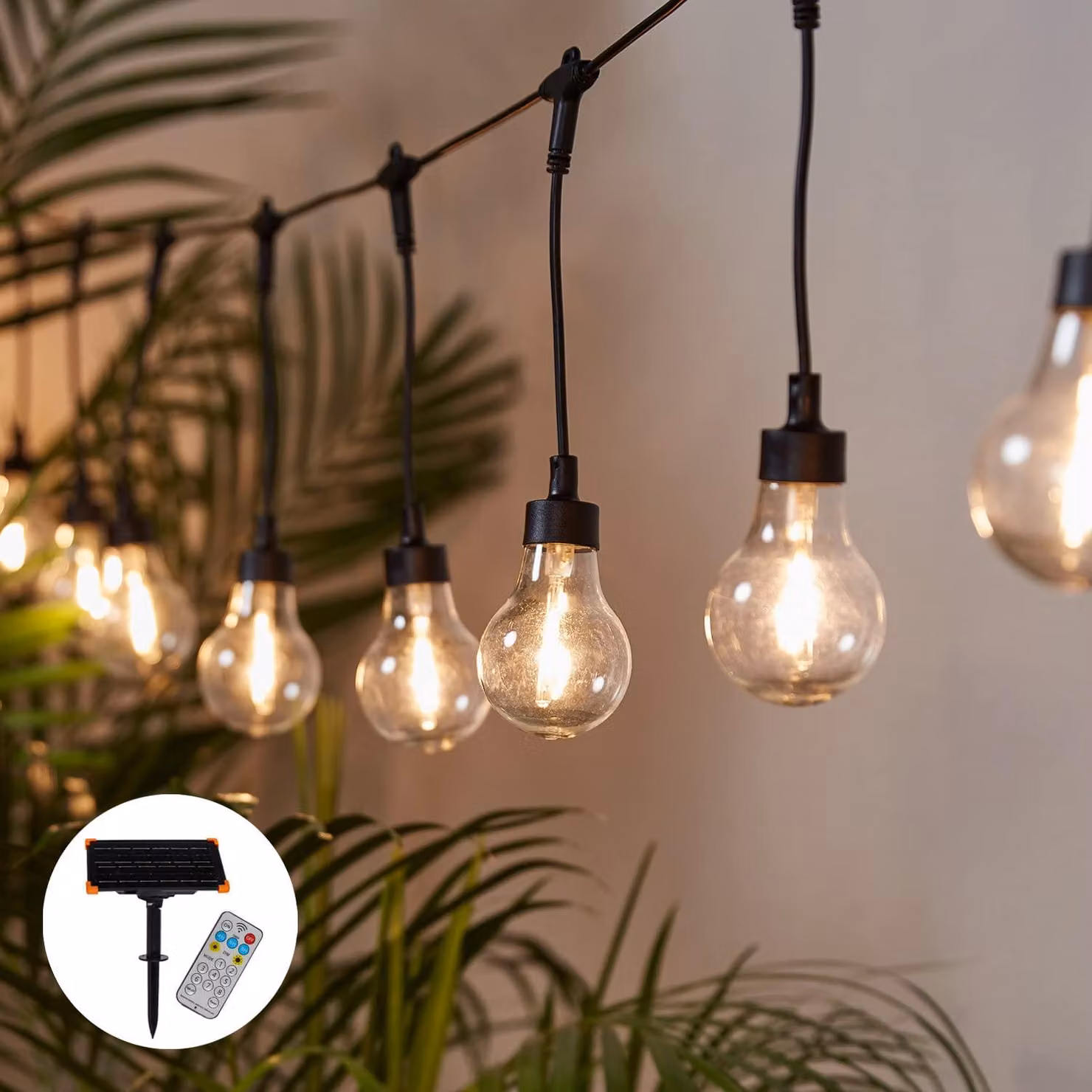 Catena luminosa a LED solare, con 20 LED bianco caldo, lunghezza 4,75 metri, dimmerabile, con timer