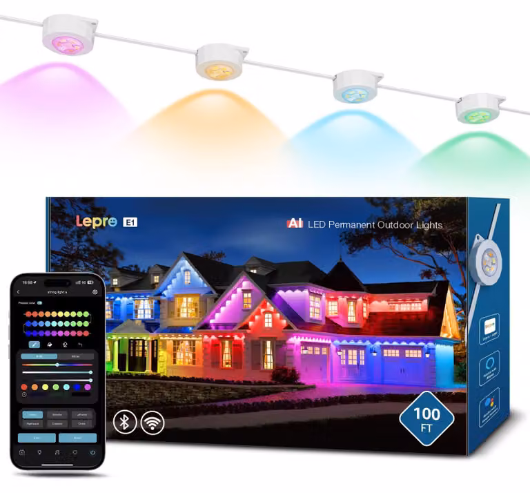 Illuminazione esterna da 30 metri, con 60 LED RGBIC, grado di protezione IP67 (resistente all'acqua), controllo tramite app