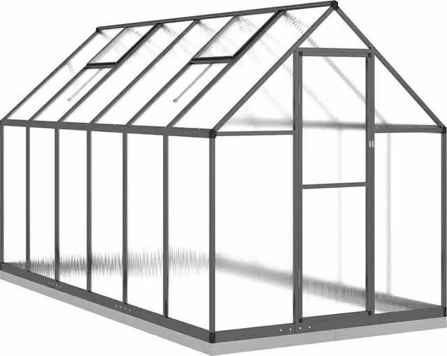 Tenda da serra per piante, fiori e ortaggi con telaio in alluminio antracite e copertura in policarbonato trasparente, L: 334 cm, P: 169 cm, H: 202 cm