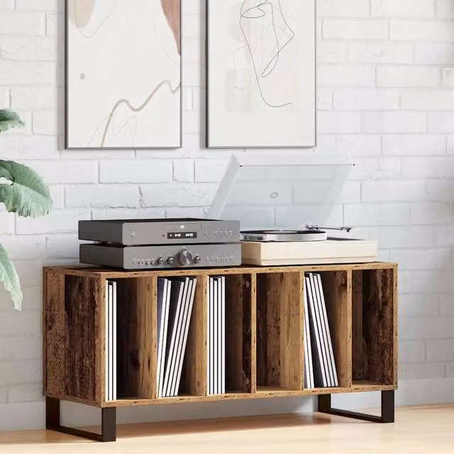 Mobile porta vinili vidaXL in legno stile mid-century colore marrone L: 100 cm, P: 38 cm, H: 48 cm – 1