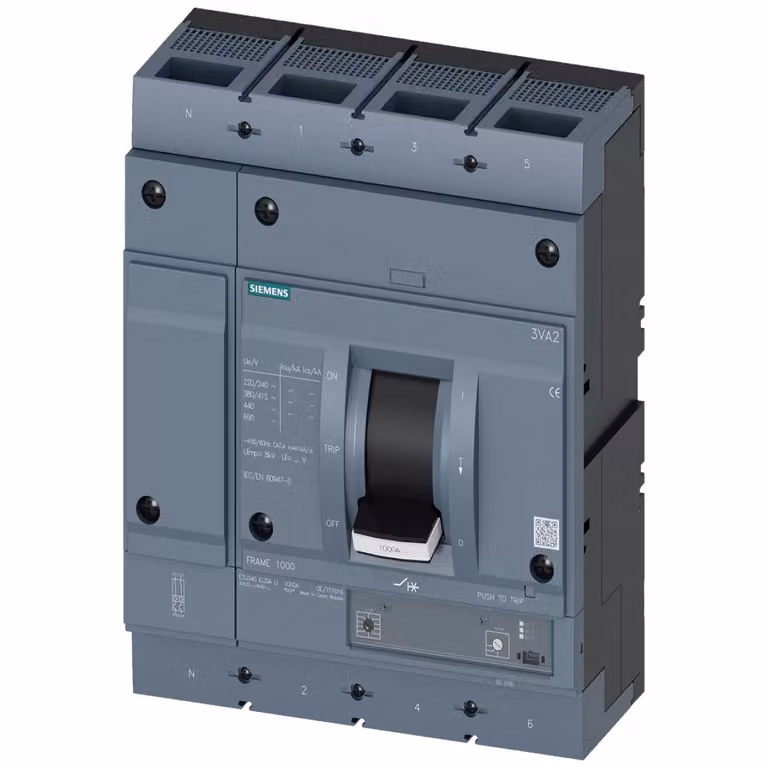 Interruttore di potenza Siemens 3VA2, telaio IEC 1000, classe di capacità di interruzione M, Icu=55 kA a 415 V, 3VA25805HK420AA0