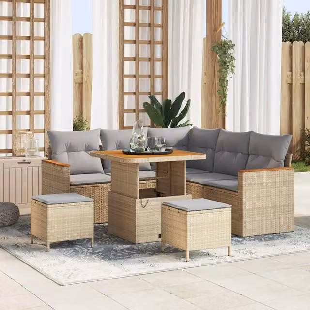 Set Divano da Giardino 8 pz 5-Numero di posti Beige Poly Rattan 3364992