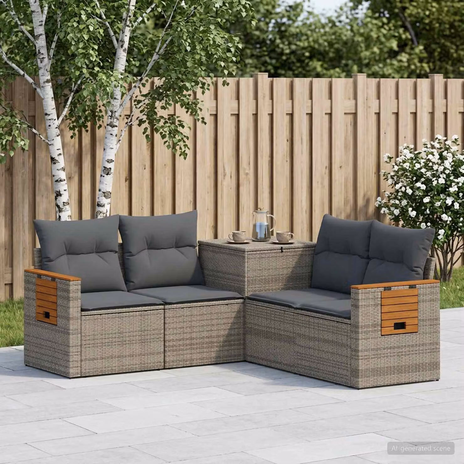 Set di divani da giardino vidaXL a forma di L in polyrattan con cuscini, Grigio e Antracite