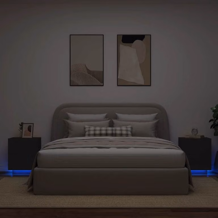 Set di 2 comodini vidaXL neri in legno multistrato con luci LED integrate per camera da letto, design moderno e sospeso a parete