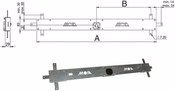 Serratura Bascule con Spranga e Cilindro 156B Moia colore argento