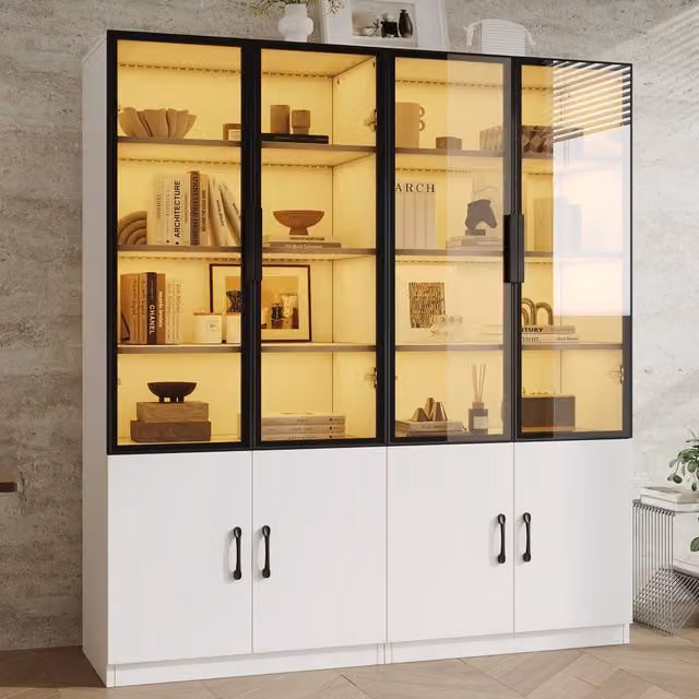 Vetrina moderna 120x40x160 cm con LED; vetro fumé e struttura bianca