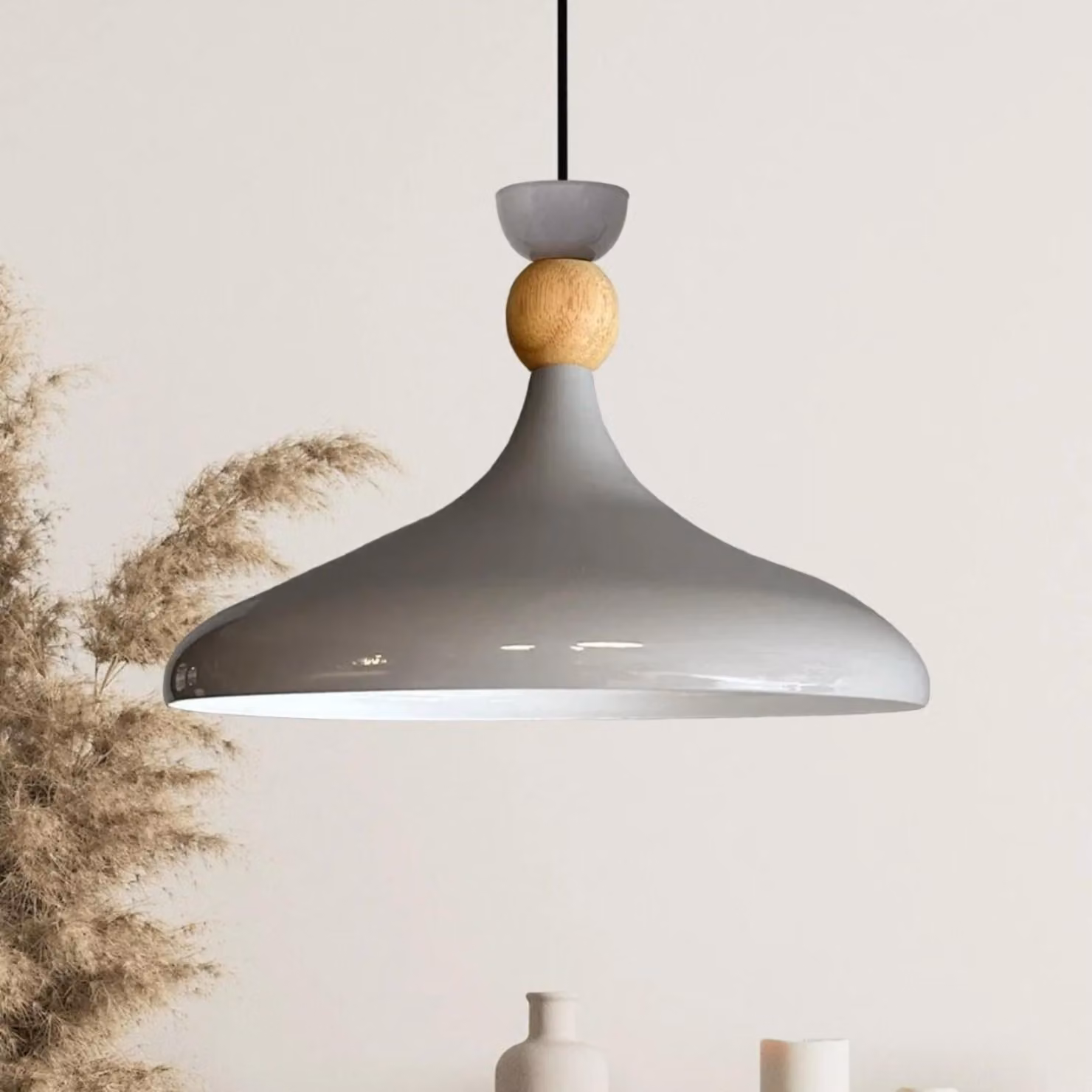 Lampada a sospensione grigia Ø35 cm metallo E27 Lampada moderna, senza lampadina