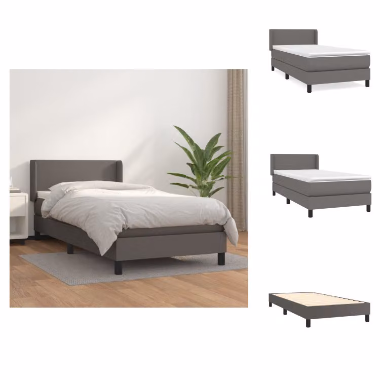 vidaXL Letto a molle con materasso grigio 90x200 cm in Pelle finta - Letti & strutture letto