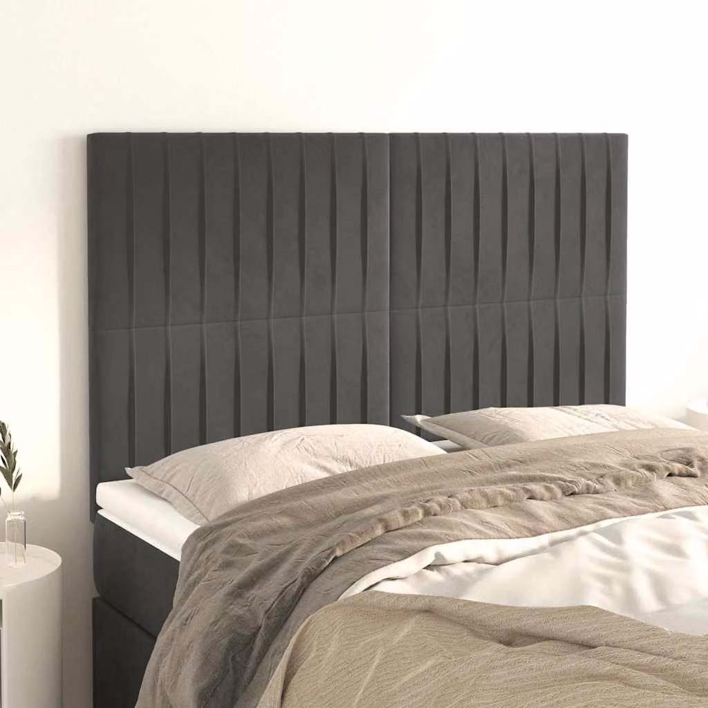 Testiera per letto vidaXL in velluto grigio scuro, L: 144 cm, P: 5 cm, H: 118/128 cm