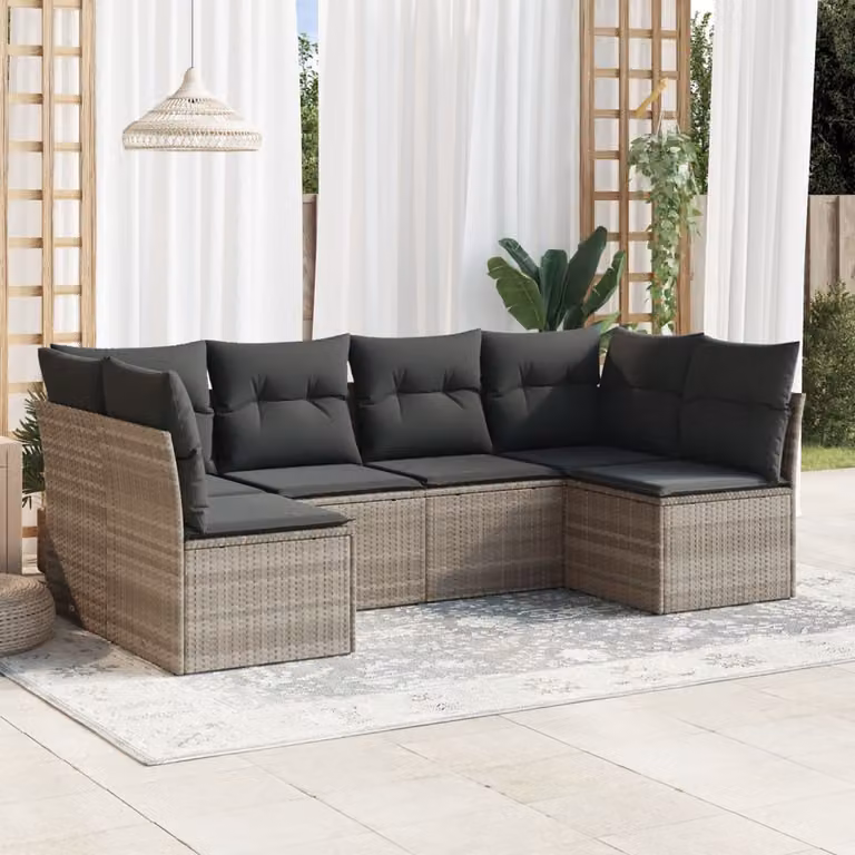 Set Divano da Giardino a L vidaXL in Polyrattan Grigio con Cuscini Imbottiti e Rivestimenti Rimovibili