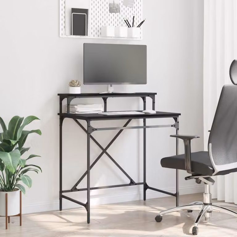 Scrivania da scrittura vidaXL in stile industriale, colore nero, L 80 cm x P 50 cm x H 90 cm, realizzata in MDF e metallo