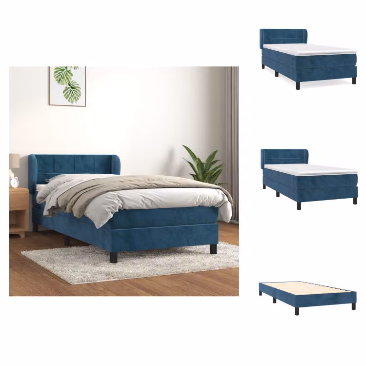 vidaXL Letto a molle con materasso blu scuro 90x200 cm in velluto - Letti e strutture letto