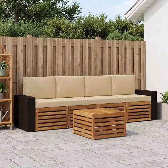 Set di divani da esterno 5 pz Naturale e Beige 3384004