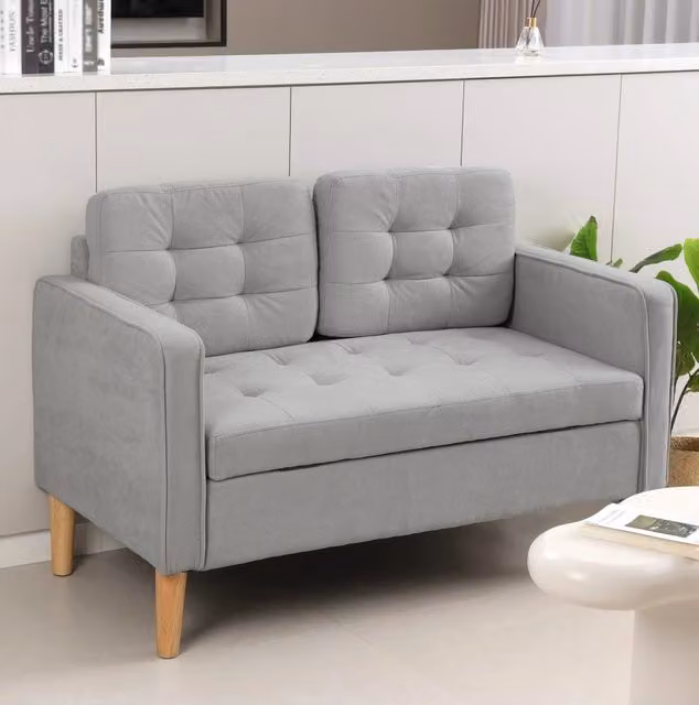 Divano 2 posti 117x62x78 cm grigio chiaro in velluto con vano contenitore