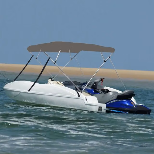 Bimini di Prua con Tendalino 4 Archi-Tenda da Sole per Bimini di Prua Grigio 243x180x137 cm
