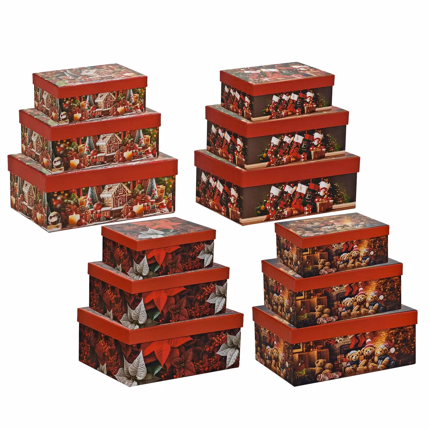 Set di 3 Scatole Natalizie Decorative Impilabili in Cartonato Rosso Vestiamo Casa – 1