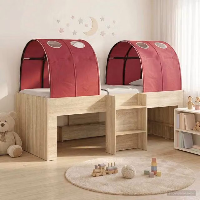 Letto con Tunnel 3 pz Rovere Sonoma e Rosso 3423555