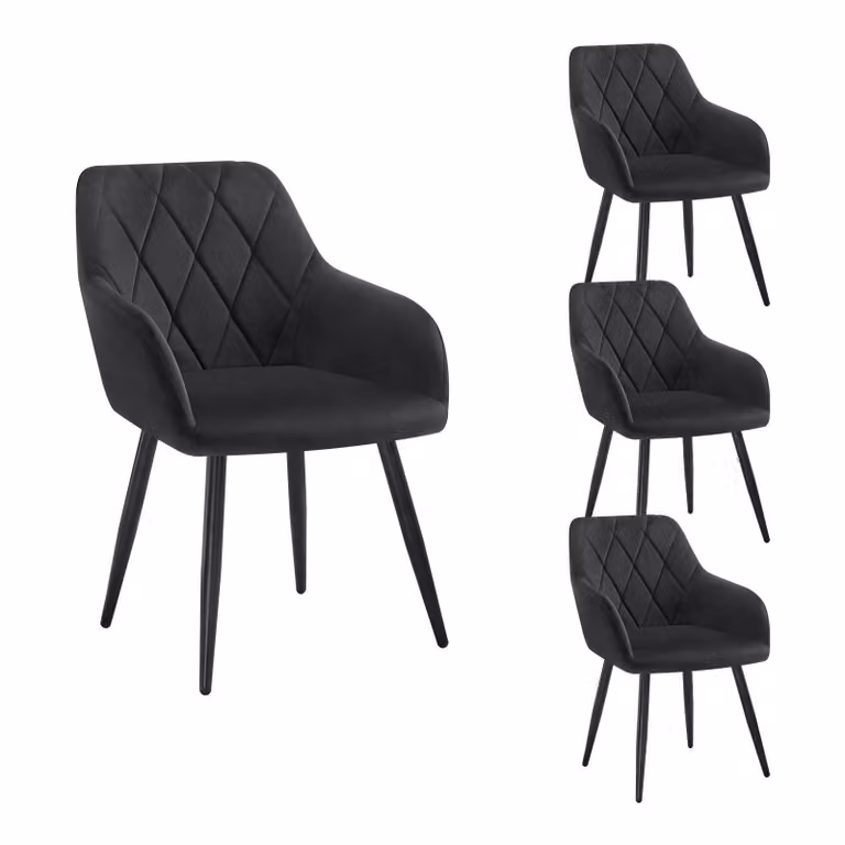 Set di 4 sedie per sala da pranzo WOLTU con schienale a braccioli, sedia per sala da pranzo con rivestimento in velluto, comoda sedia imbottita, sedia da cucina con gambe in metallo, nero