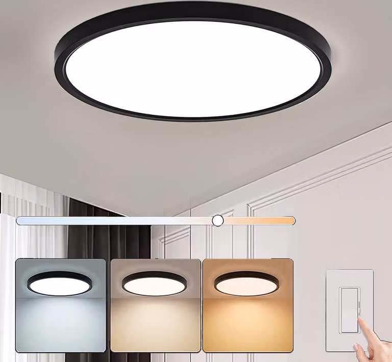 Plafoniera a LED da 24 W con 3 temperature di colore, pannello luminoso ultrasottile per soggiorno, camera da letto e corridoio, 23 x 2,3 cm, nero
