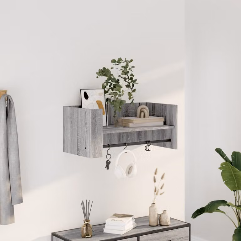 vidaXL Mensola a Muro Moderna Grigia in Legno e MDF con Pannello Posteriore L: 70,5 cm, P: 35 cm, H: 30,5 cm
