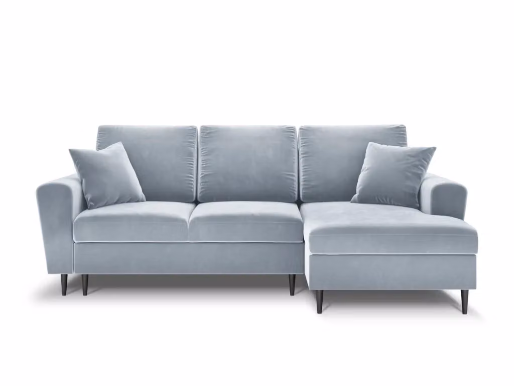 Divano angolare trasformabile Kyoto Cosmopolitan Design con contenitore, 4 posti, velluto azzurro, L 241 x P 114,6 x H 88 cm – 2